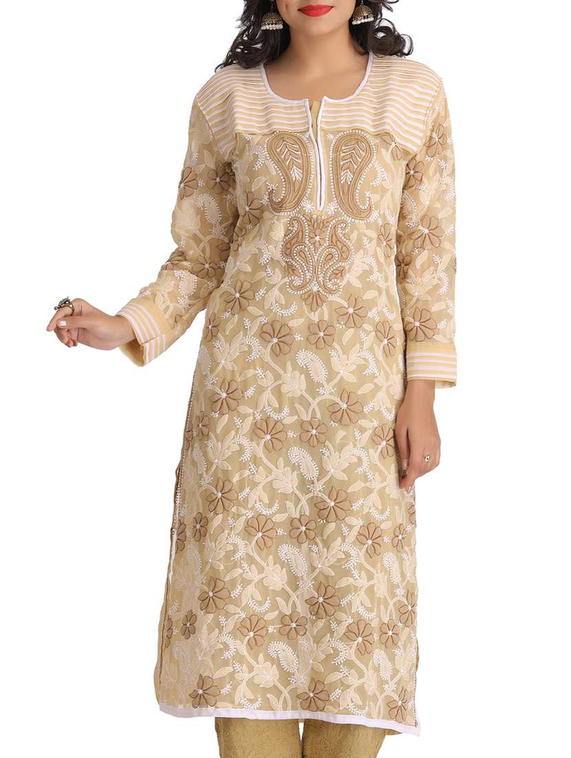 beige georgette straight kurta