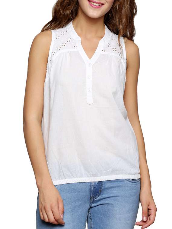 white cotton regular top