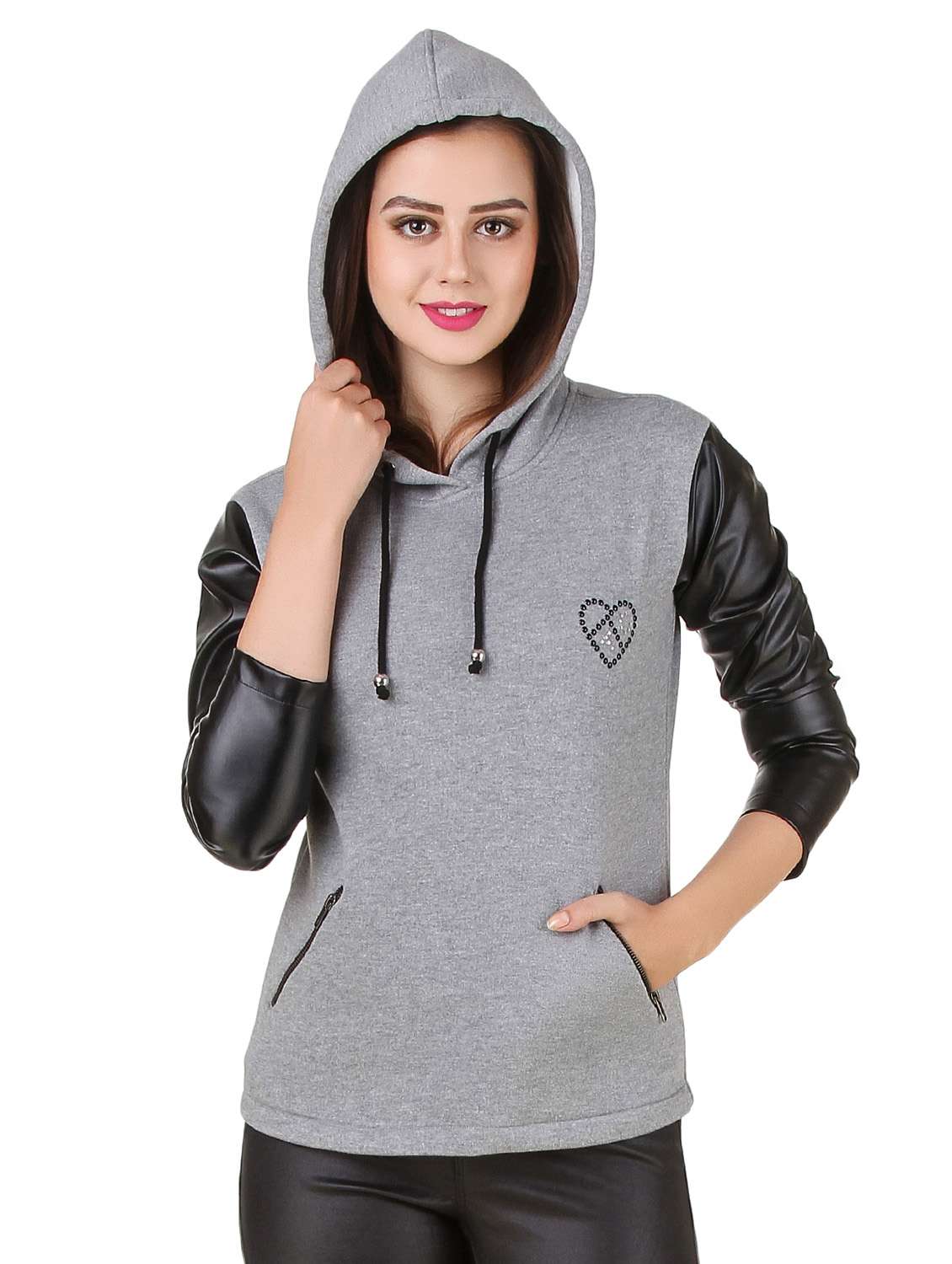 grey fleece hooded sweatshirt - 12251254 -  Zoom Image - 0
