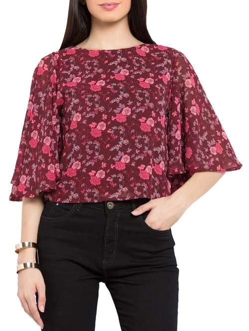 navy blue georgette regular top - 12252626 - Standard Image - 0