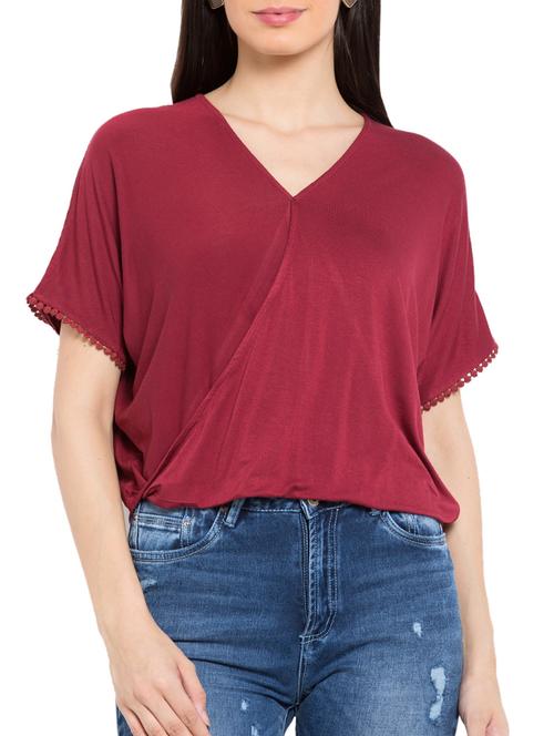 maroon cotton regular top - 12252633 - Standard Image - 0