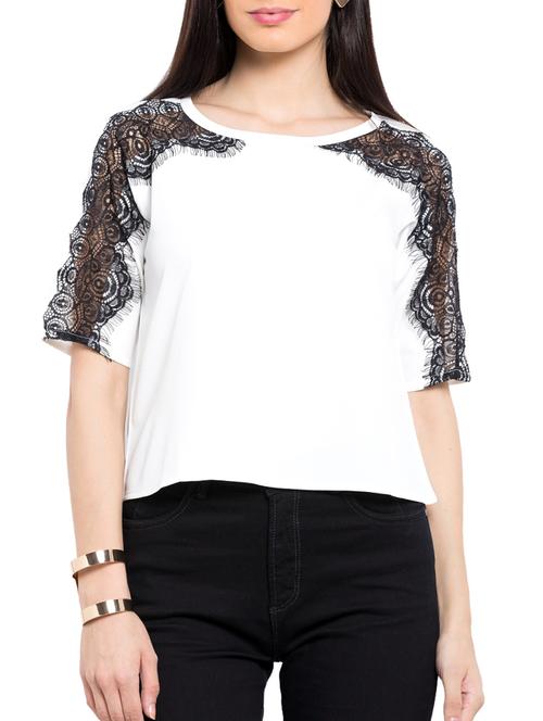 white lace crepe regular top - 12252639 - Standard Image - 0