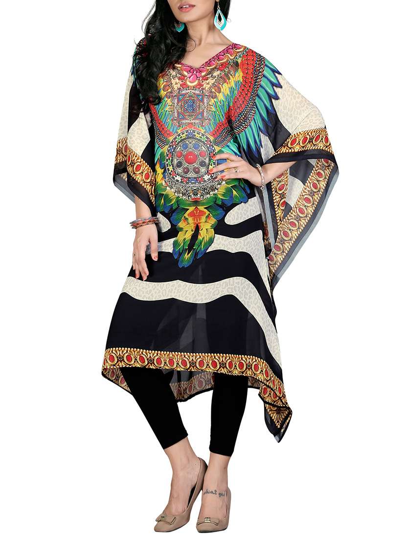 multicolored printed georgette kaftan
