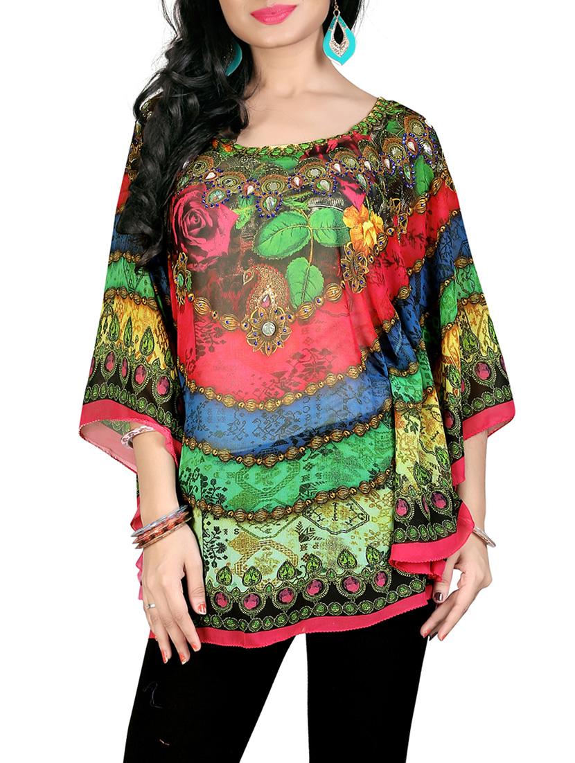 multicolored printed georgette kaftan