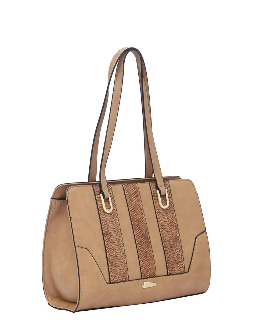 beige synthetic leather handbag - 12262487 - Standard Image - 3