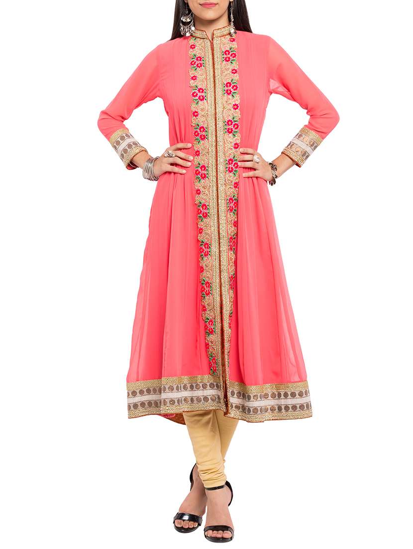 peach faux georgette flared kurta