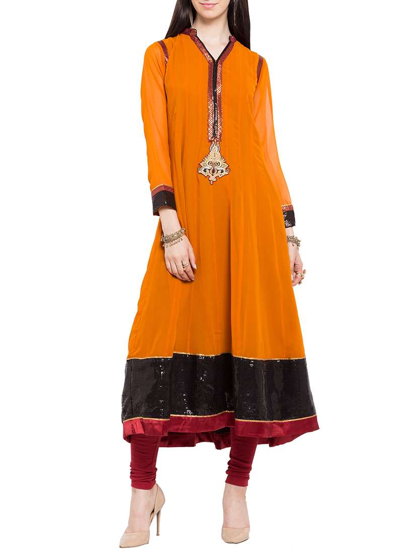orange faux georgette flared kurta