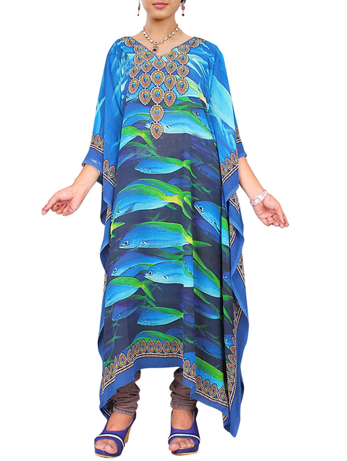 blue printed georgette kaftan