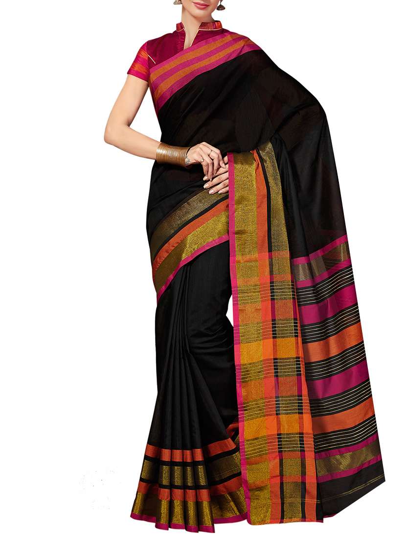 black cotton woven saree with blouse