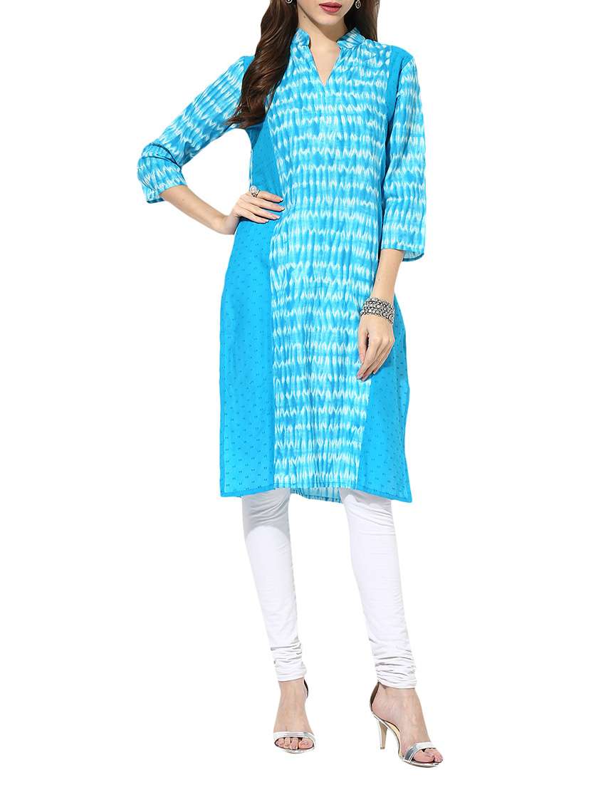 blue cotton straight kurta