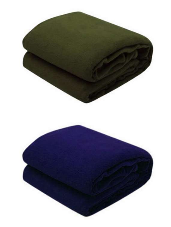 blue & olive green winter double bed blanket