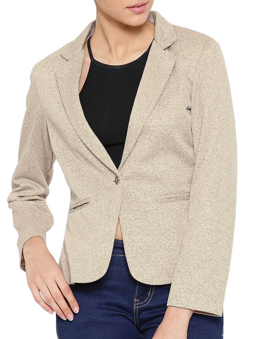 Buy online Beige Polyester Blazer from blazers and coats for Women