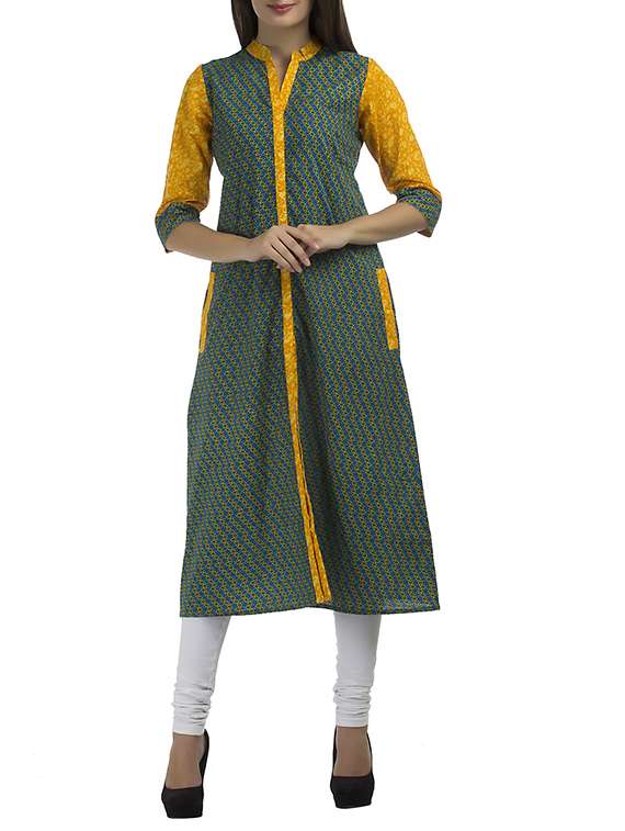 blue cotton high slit kurta