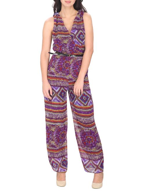 multicolored printed georgette full leg jumpsuit - 12290556 -  Standard Image - 0