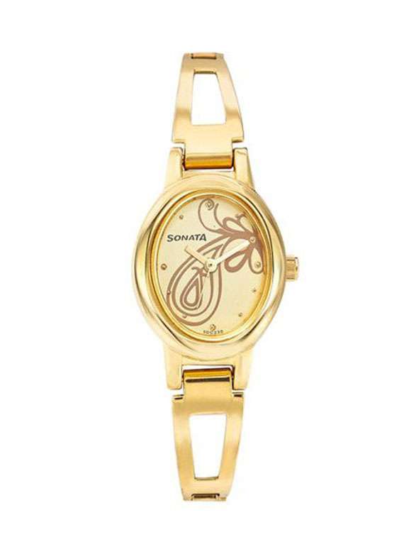 sonata everyday analog champagne dial women's watch - 8085ym01
