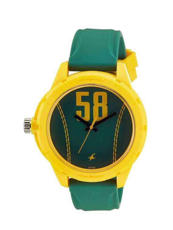 fastrack tees analog green dial unisex watch - 38019pp03