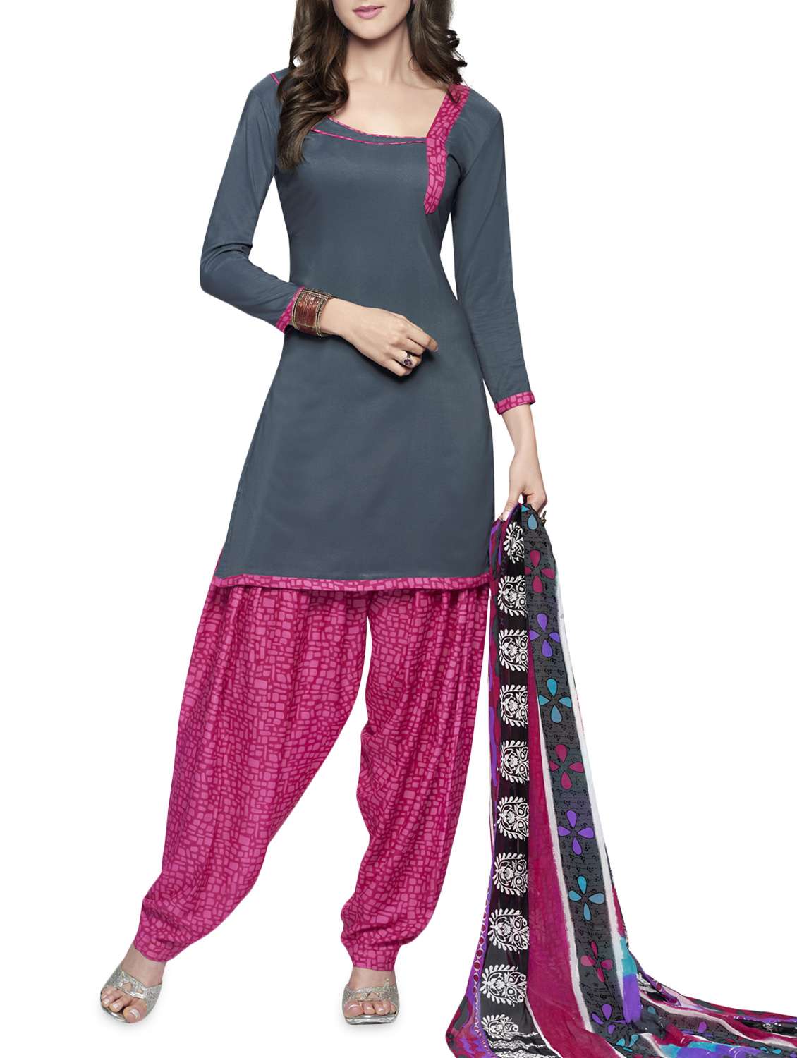 Buy online Grey Unstitched Suit Set from Suits & Dress material for