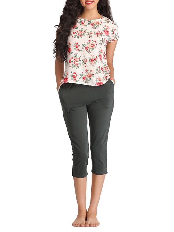 multi colored cotton capri set nightwear - 12298585 -  Zoom Image - 0