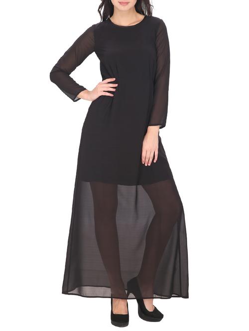 solid black georgette maxi dress - 12300076 - Standard Image - 0