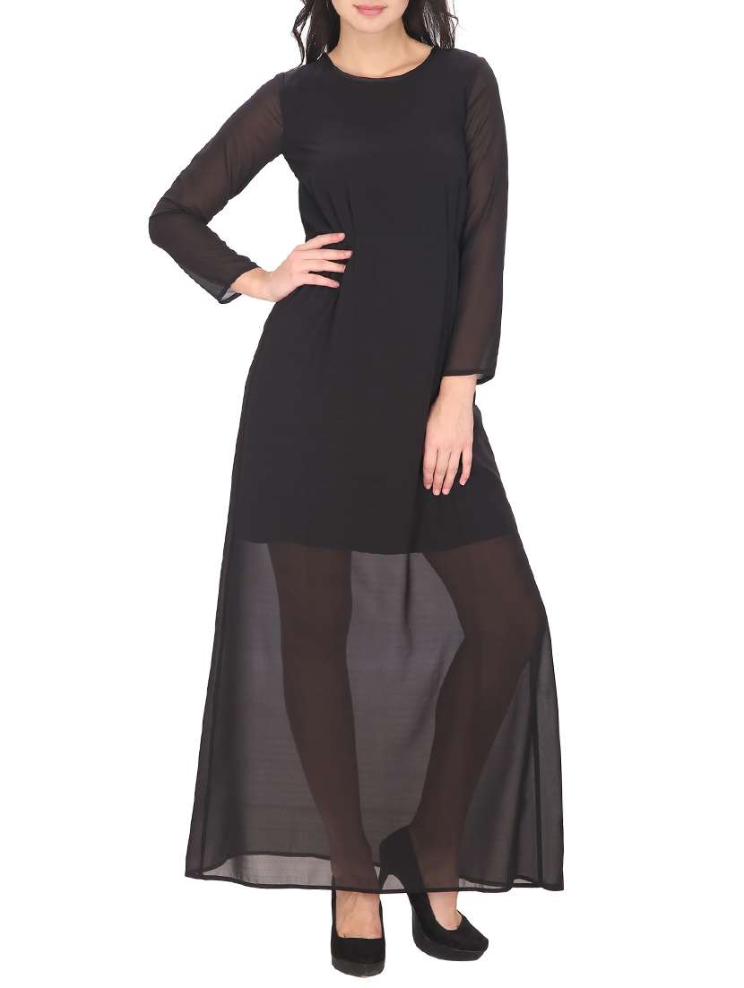 solid black georgette maxi dress - 12300076 - Zoom Image - 0