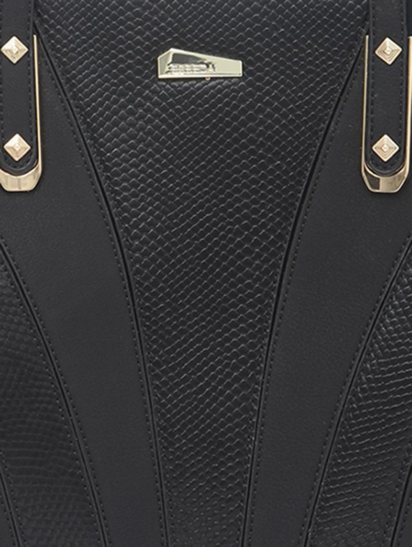 black textured synthetic leather handbag - 12306291 - Standard Image - 3