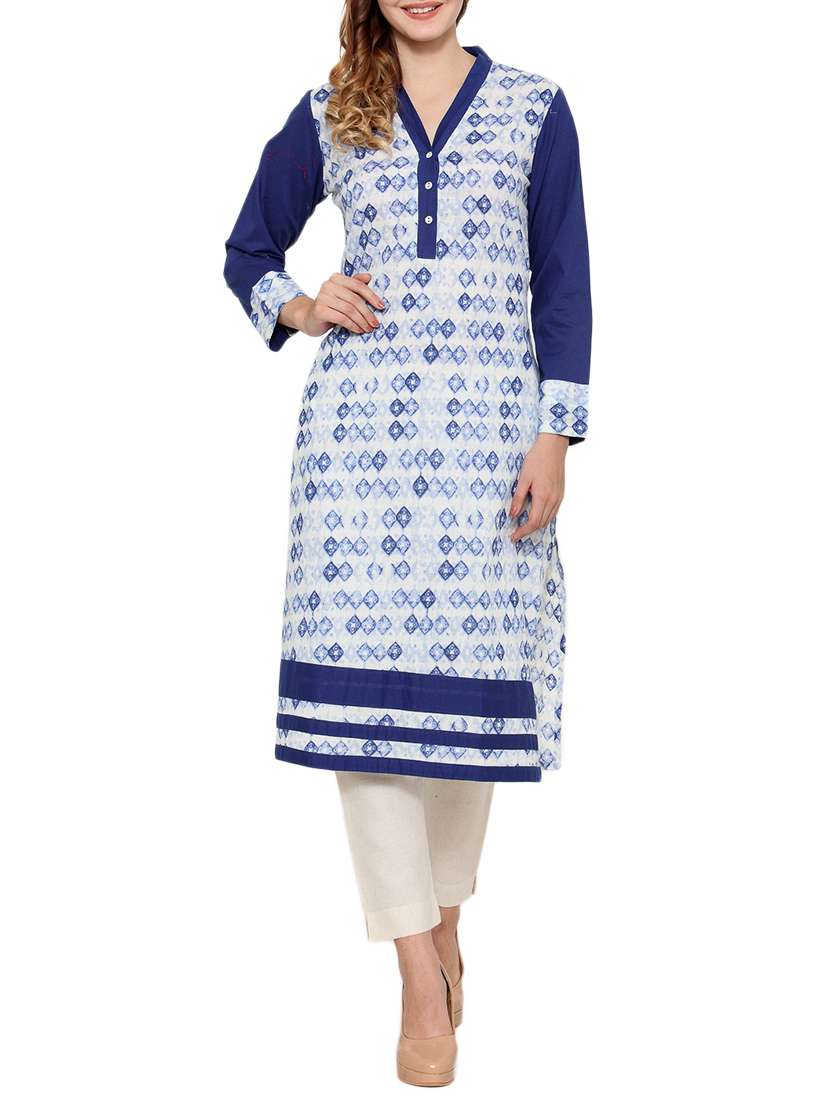 blue cotton straight kurta