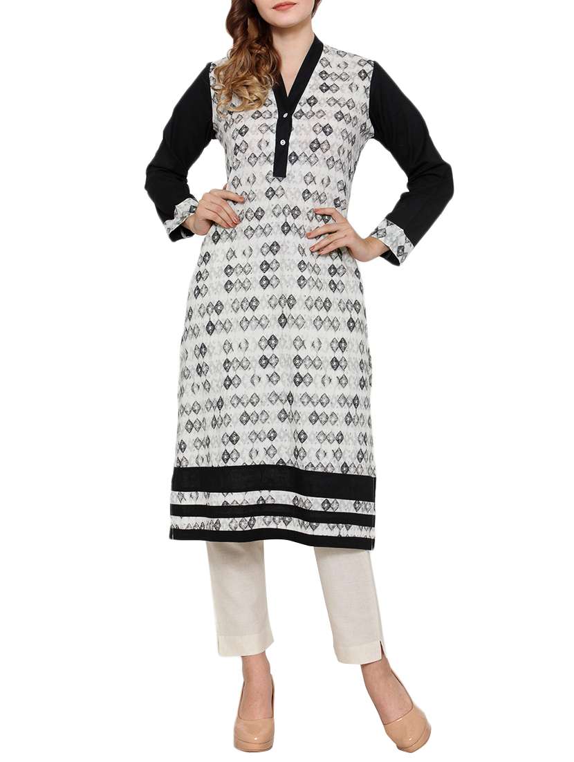 white cotton blend straight kurta