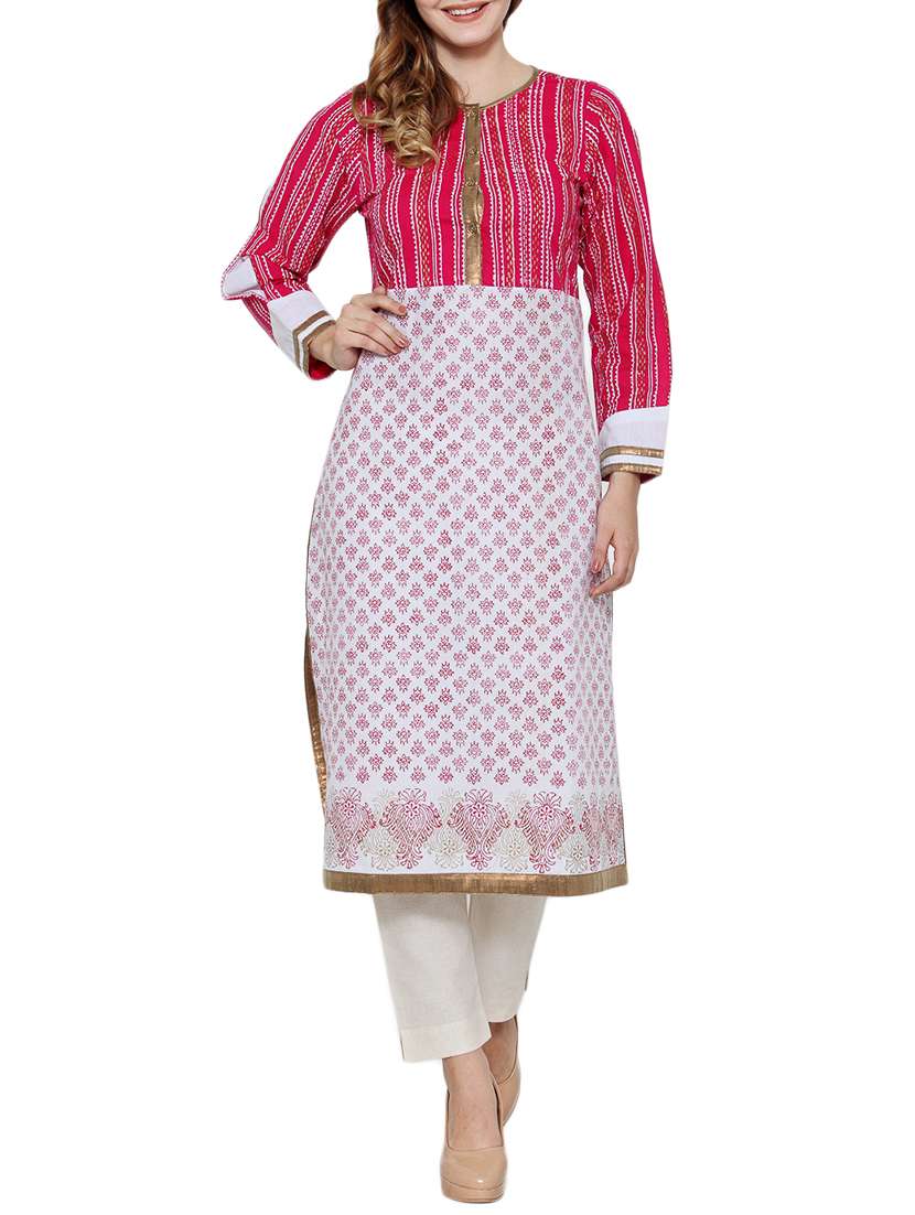 pink cotton blend straight kurta