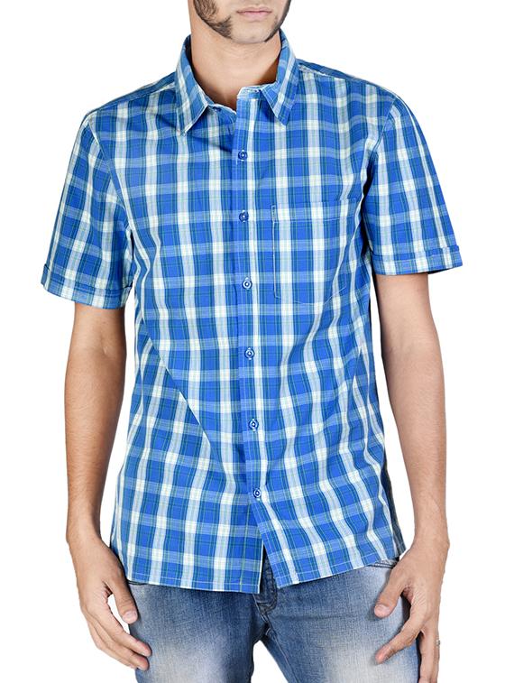 blue cotton check casual shirt