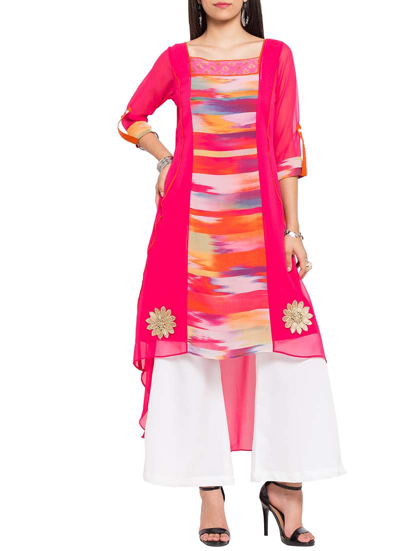 pink georgette high low kurta