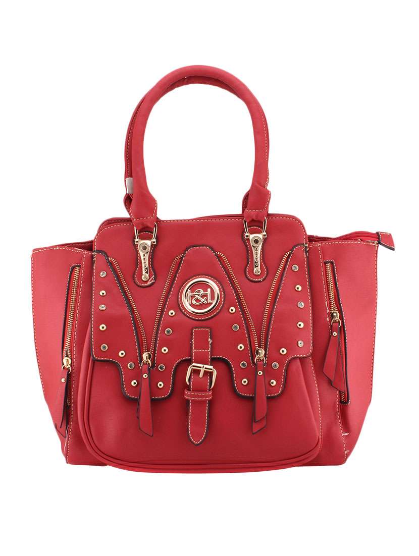 red studded leatherette handbag