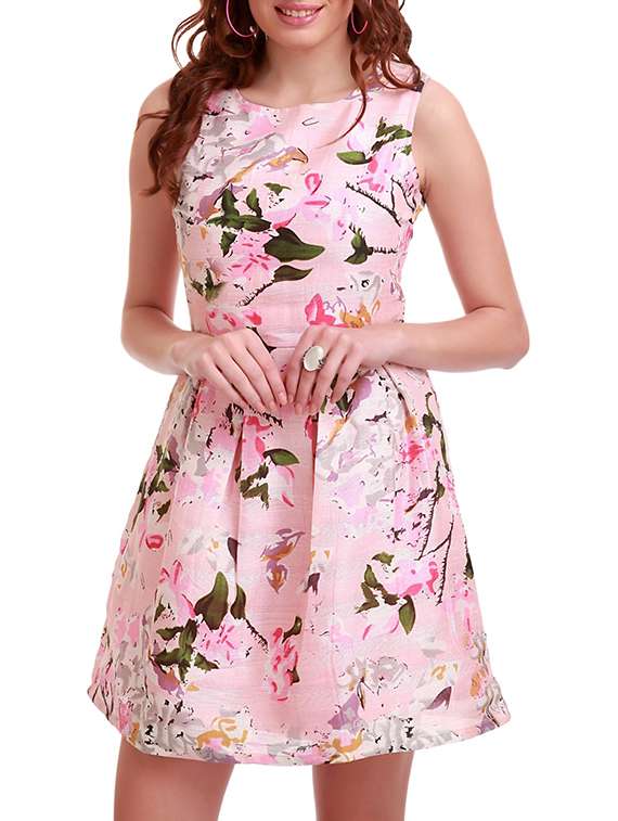 light pink printed silk blend skater dress