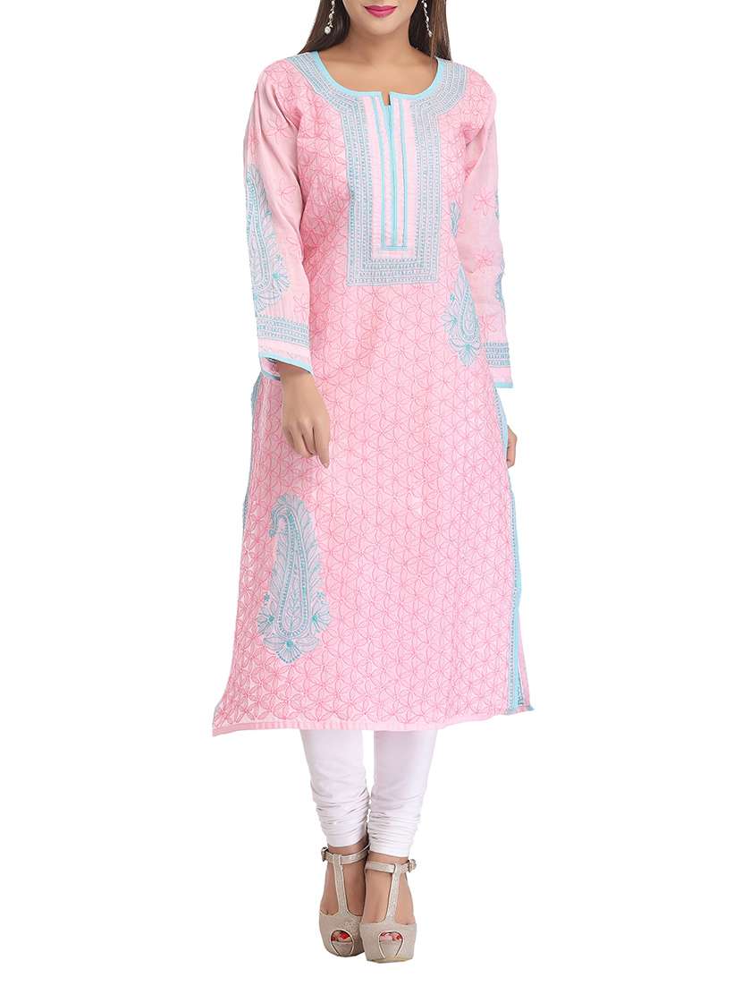 pink cotton straight kurta