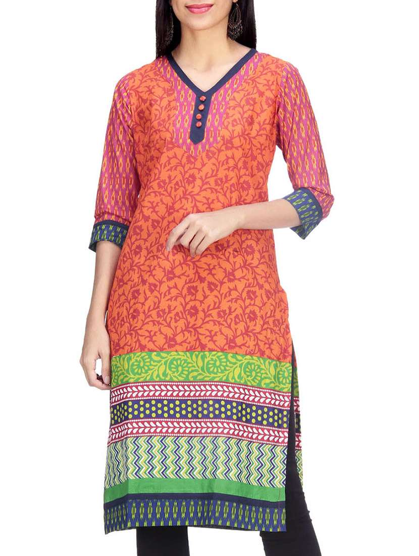 orange cotton straight kurta