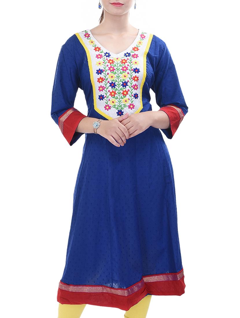 blue cotton a-line kurta