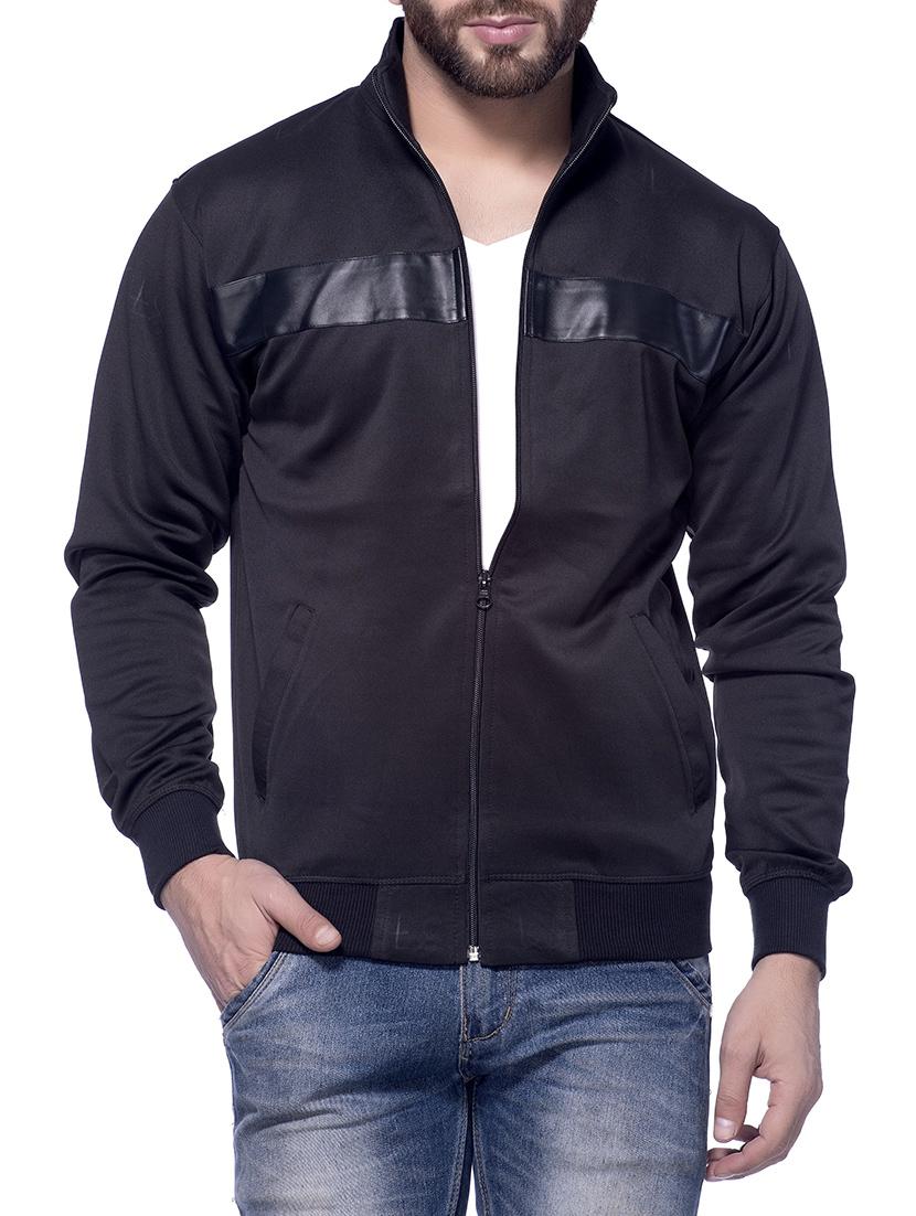 solid black polyester casual jacket