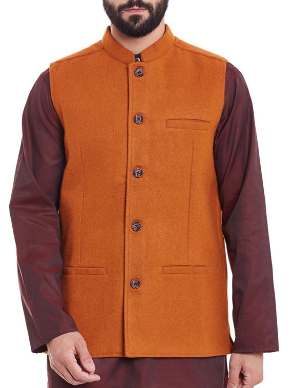 orange wool nehru jacket - 12354123 -  Zoom Image - 0