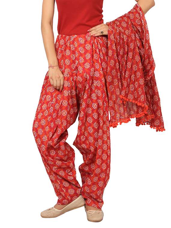 orange cotton patiyala salwar dupatta set