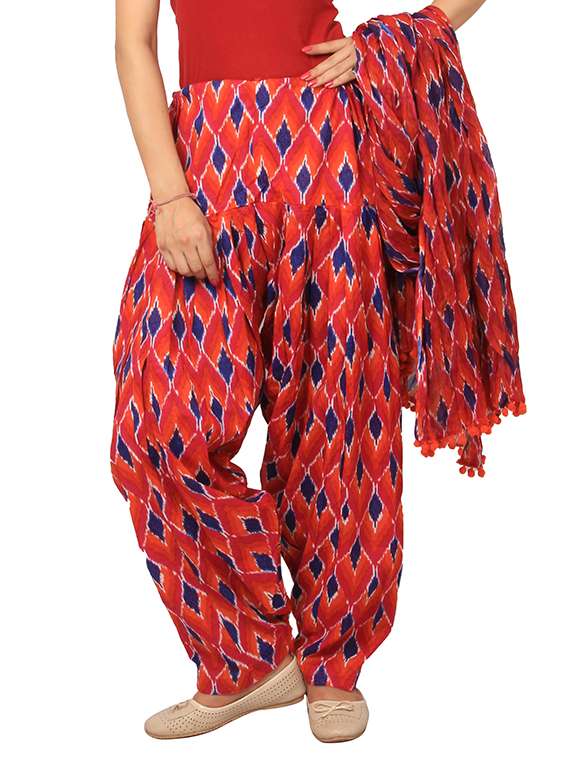 red cotton patiyala salwar dupatta set