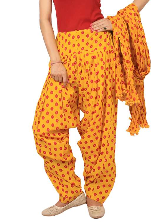 yellow cotton patiyala salwar dupatta set