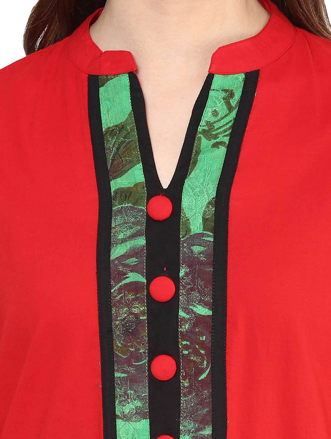 red cotton printed straight kurta - 12358998 -  Standard Image - 3