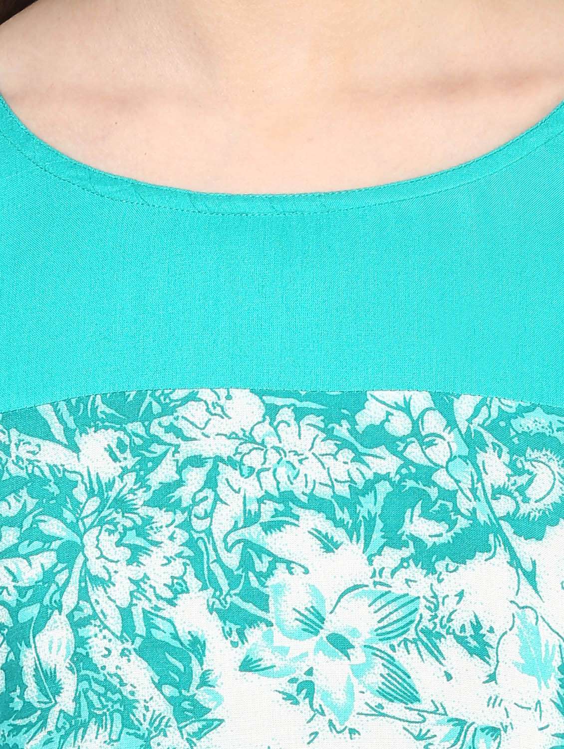 turquoise rayon printed long kurta - 12359043 -  Standard Image - 3