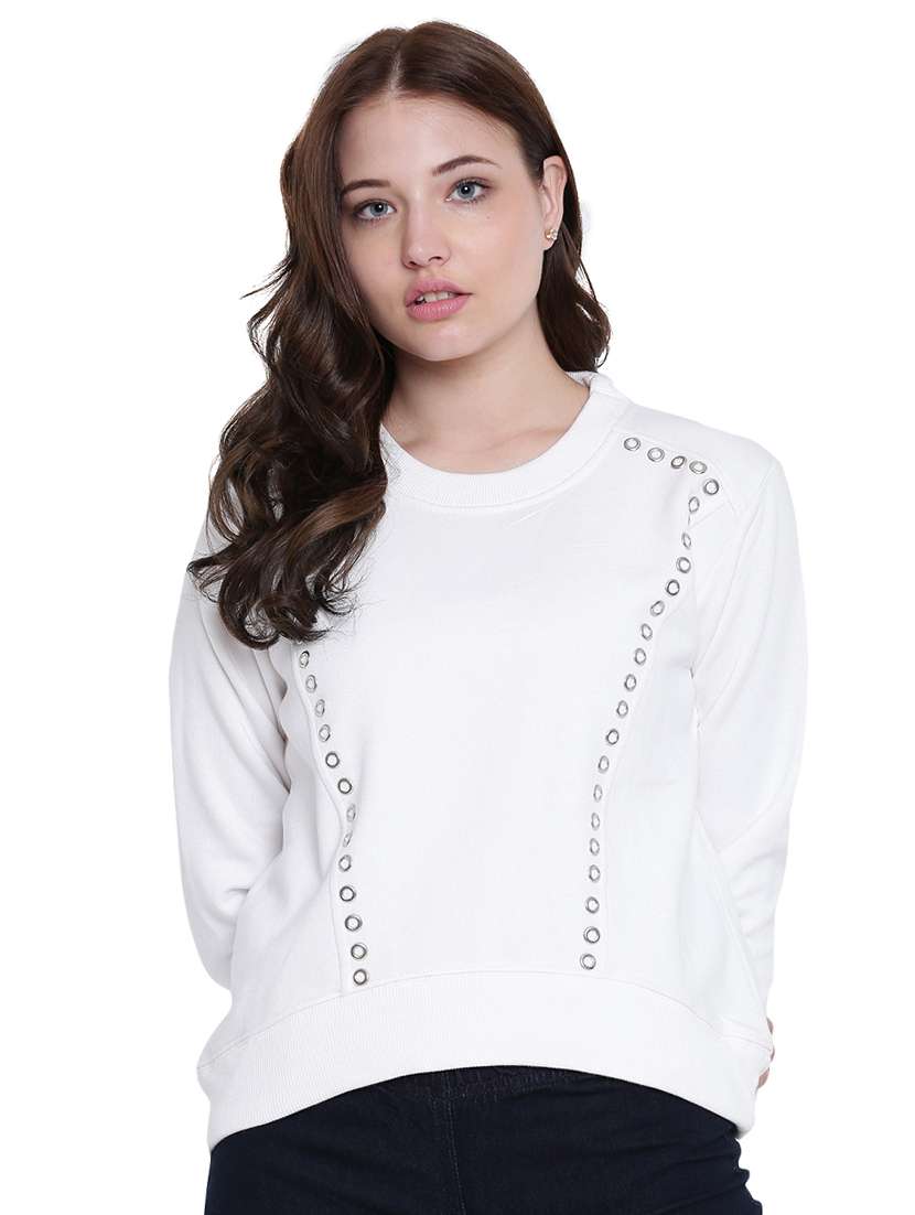 eyelet detail round neck sweatshirt - 12369836 - Zoom Image - 0