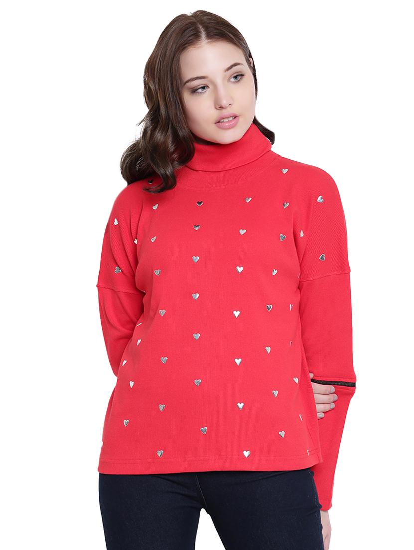 red cotton stylised sleeves sweatshirt - 12369846 - Zoom Image - 0