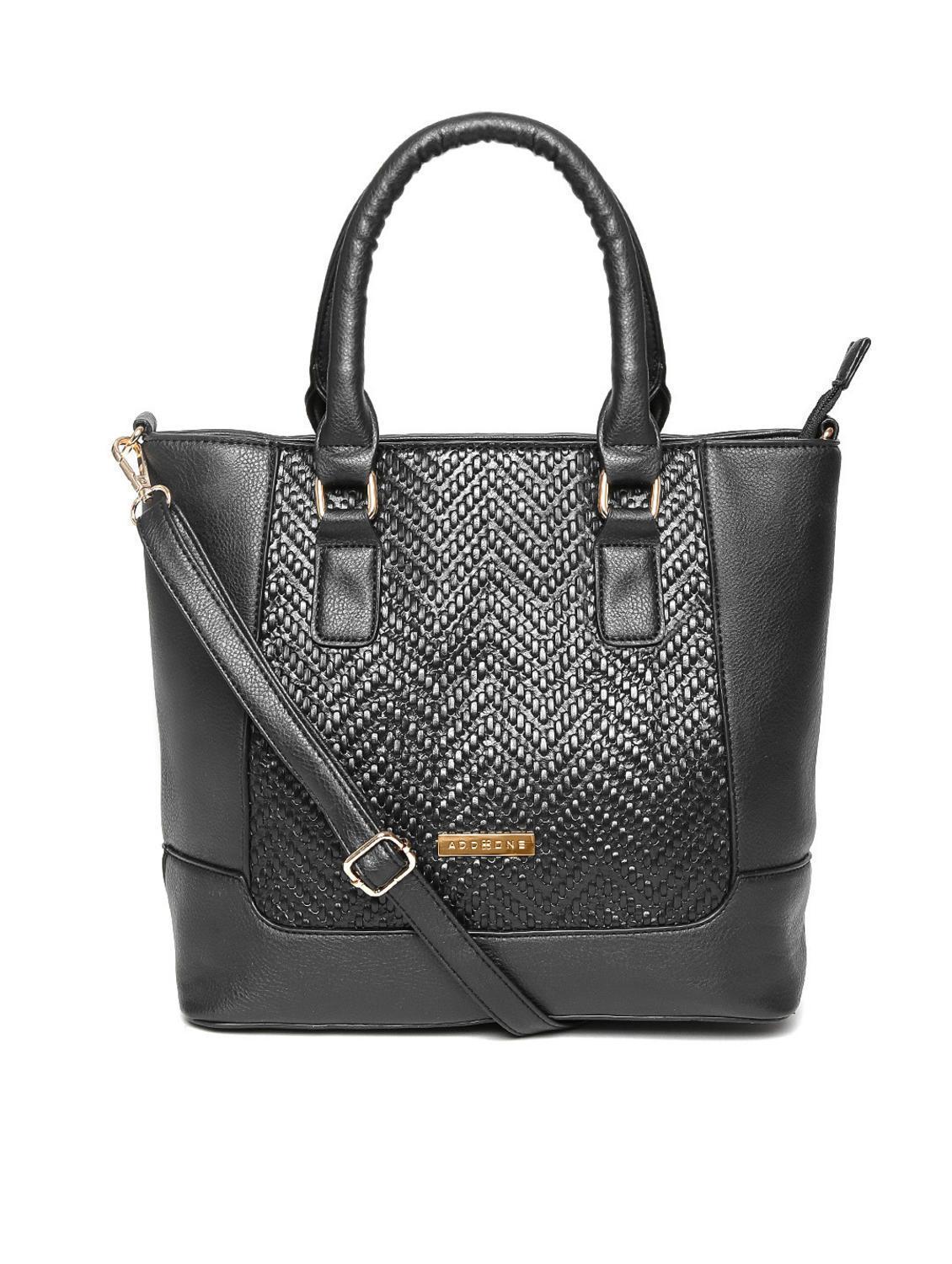 black leatherette textured handbag cum sling - 12370338 -  Zoom Image - 0