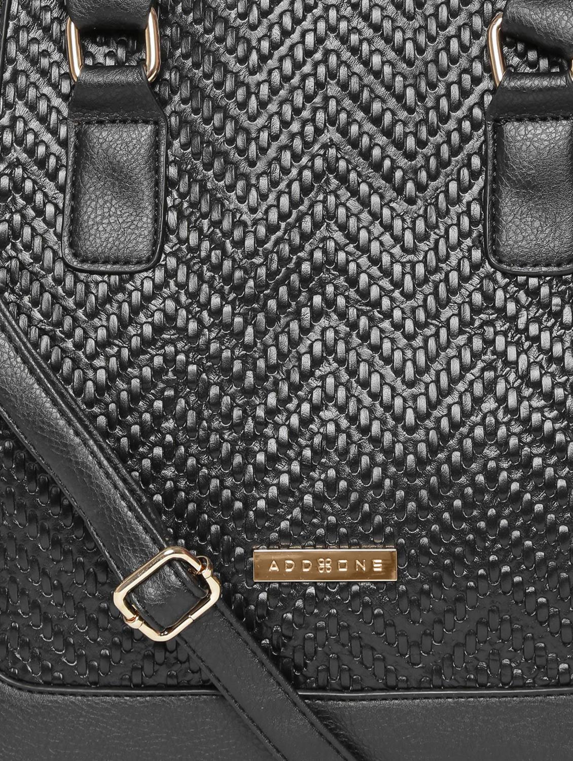 black leatherette textured handbag cum sling - 12370338 - Standard Image - 3
