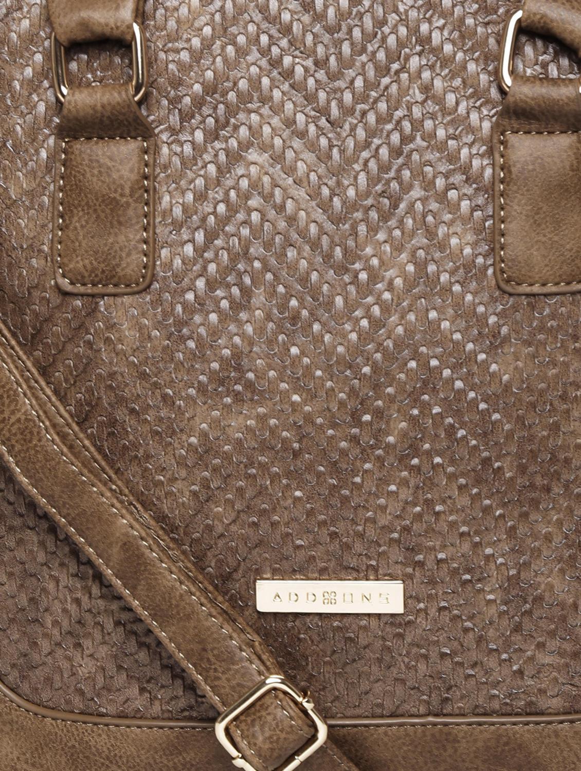 brown leatherette textured handbag with sling - 12370339 - Standard Image - 3