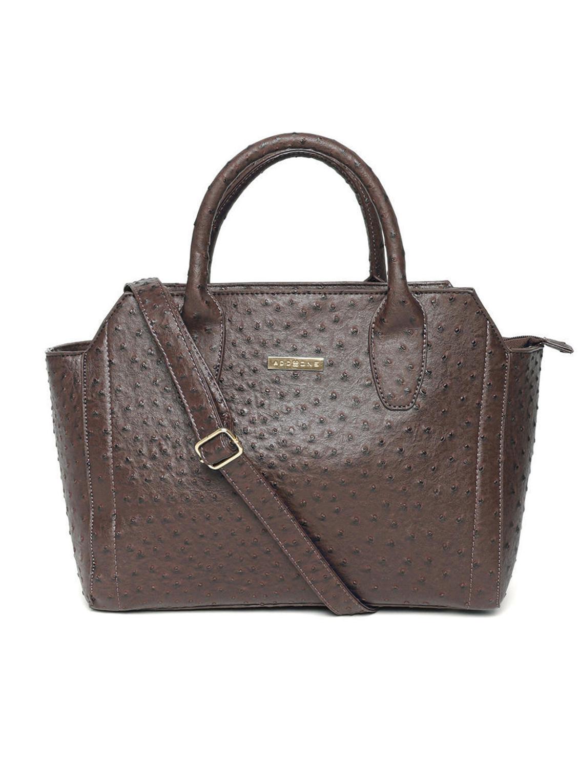 brown leatherette textured handbag with sling - 12370340 -  Zoom Image - 0