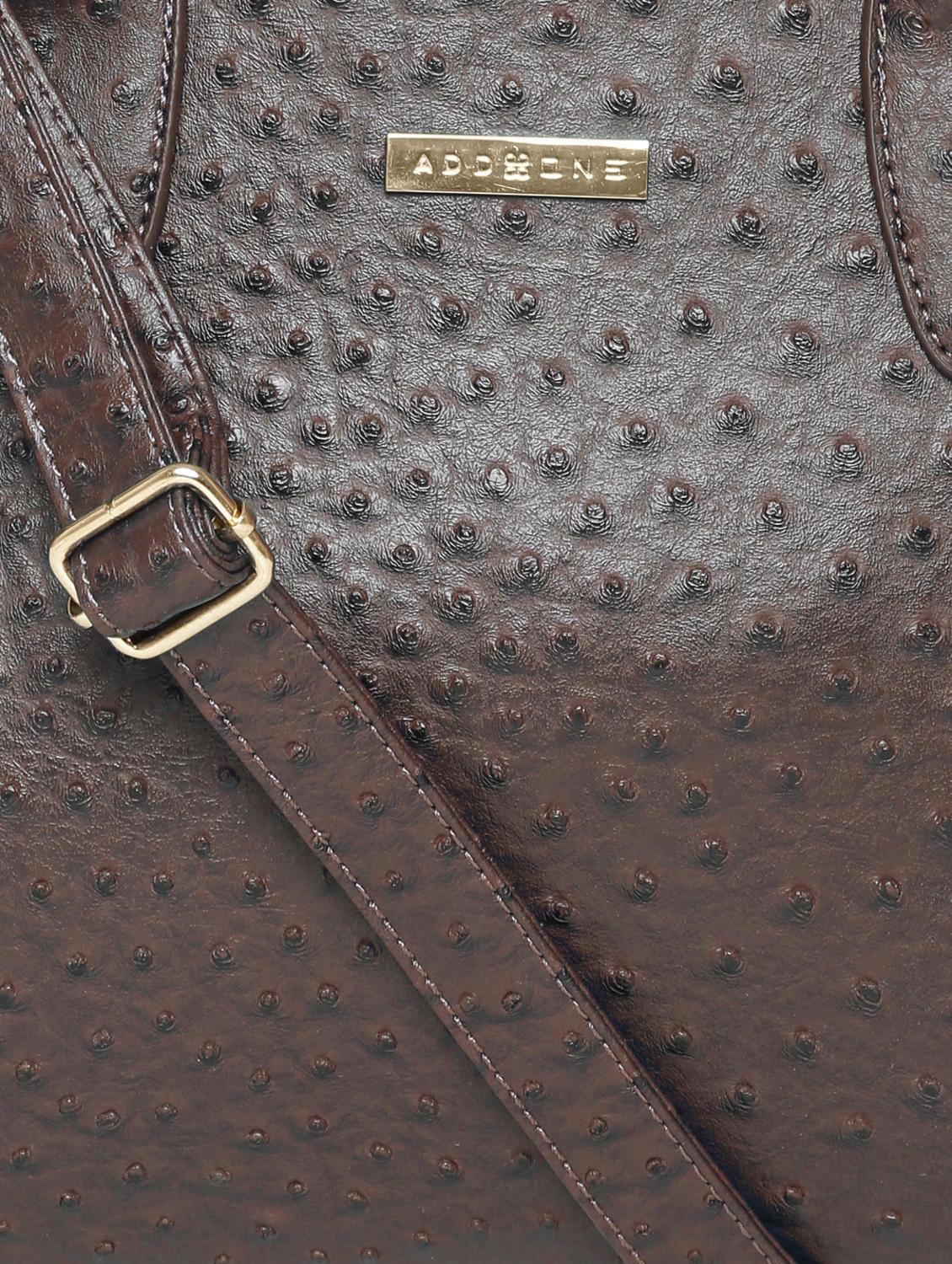 brown leatherette textured handbag with sling - 12370340 - Standard Image - 3