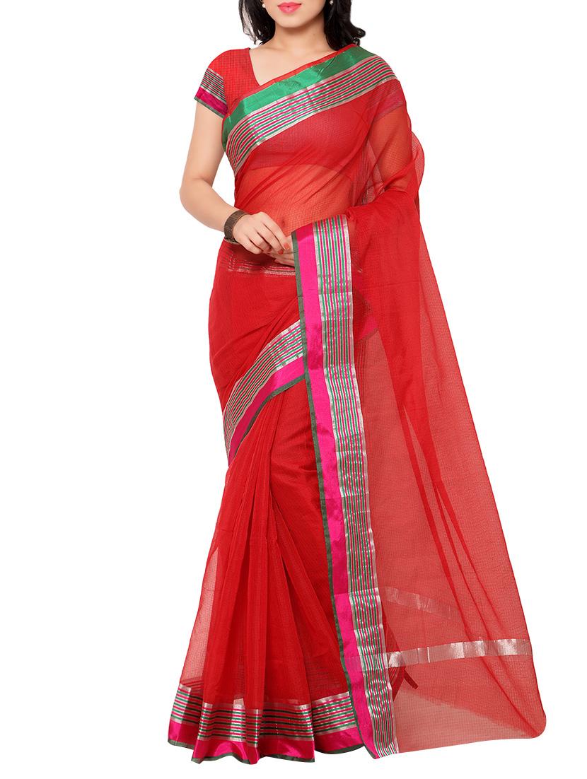 red silk bordered saree with blouse - 12370708 - Zoom Image - 0